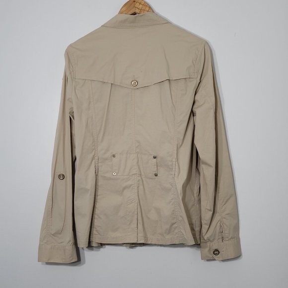 Studio Mode Womens Utility Jacket Pockets Cotton Blend Button Khaki Tan Large - Picture 10 of 12